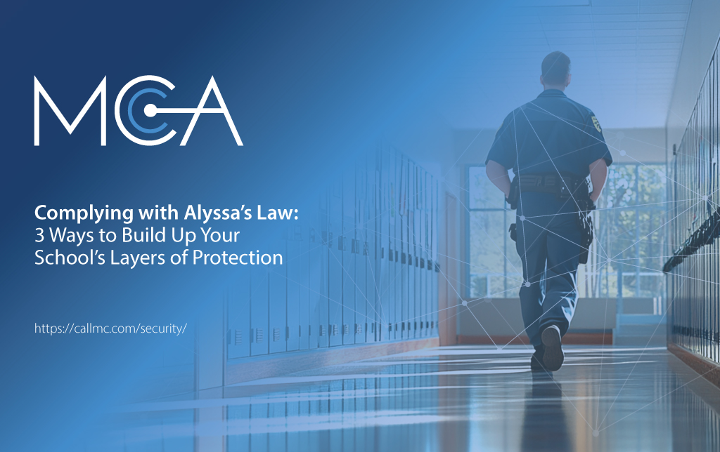 a security officer roams the hall of a school complying with Alyssa’s Law - that mandates silent panic alarms in public elementary and secondary schools - that directly notifies law enforcement during emergencies
