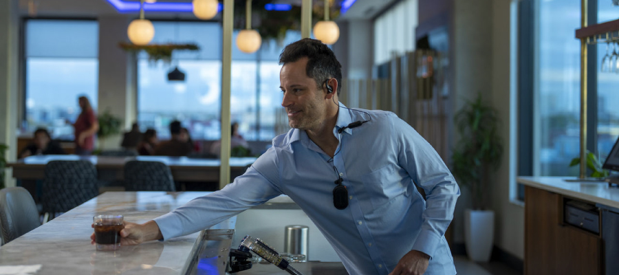 Bartender Wearing Motorola TLK 25