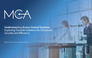 two people using turnstile solutions combined with advanced access control systems to ensure safety and operational efficiency