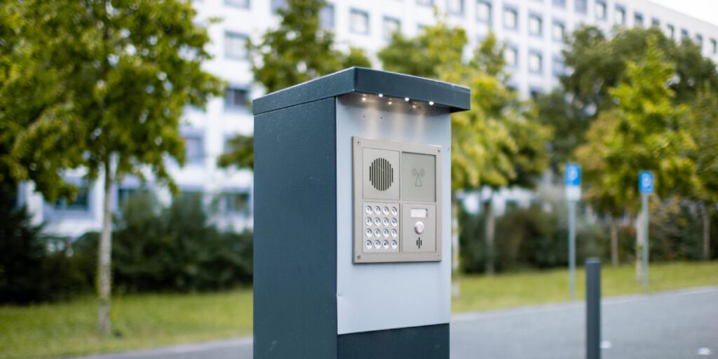 an intercom system increasing parking lot security ensuring that only authorized individuals gain access