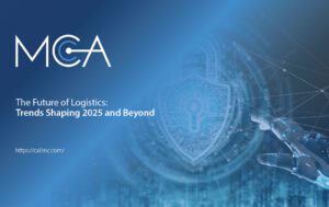 artist depiction of AI robot helping with cybersecurity symbolizing logistics trends 2025 and AI in logistics