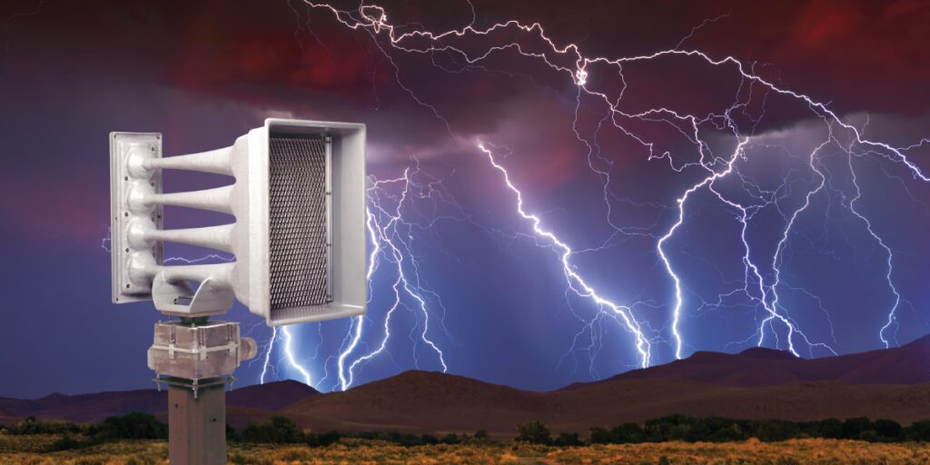 Whelen WPS4000 Rotating Siren with Lightning in Background