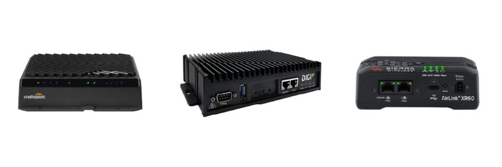 From left to right: Ericsson Cradlepoint R1900, Digi TX40, and the Semtech AirLink XR60