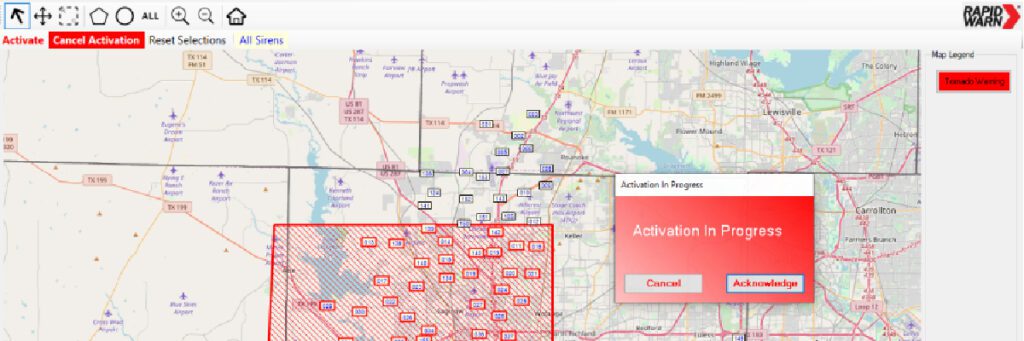 screenshot of RapidWarn software in use
