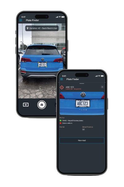 Pictures of the Genetec AutoVu Plate Finder Mobile Application for ALPR Use Cases