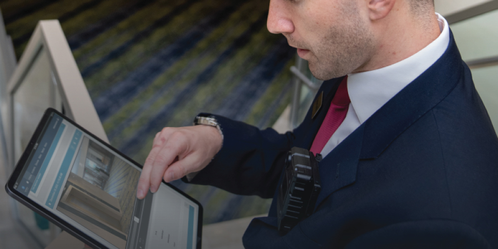 VideoManager EX Being Used By Hospitality Clerk on a Tablet
