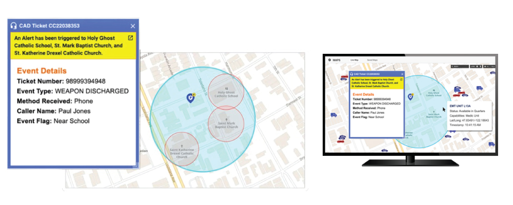 Rave Link displaying a CAD ticket of a real-time incident.
