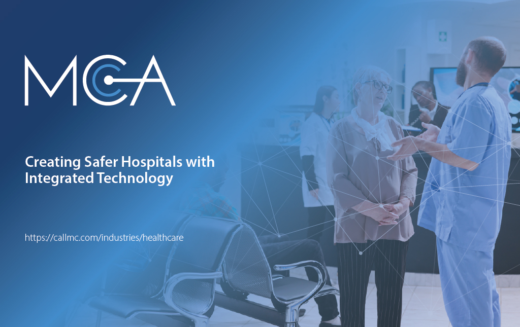 A nurse speaks to an senior woman in the lobby of a bustling hospital.
