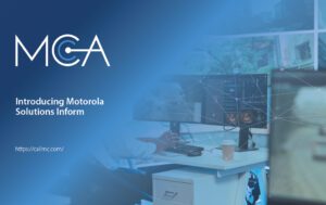 A public safety surveillance control room using Motorola Solutions Inform AI-powered platform to unify their video, access control, and communication systems.