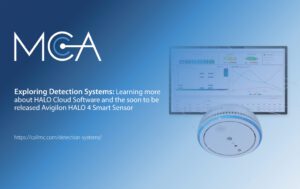 Avigilon Halo 4 smart sensor device and Halo cloud software screenshot.