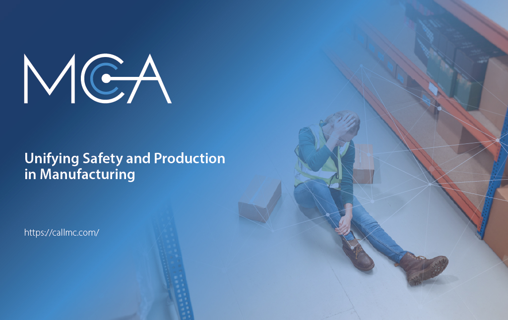 A warehouse worker lays hurt, and alone, on the floor holding their head and leg.