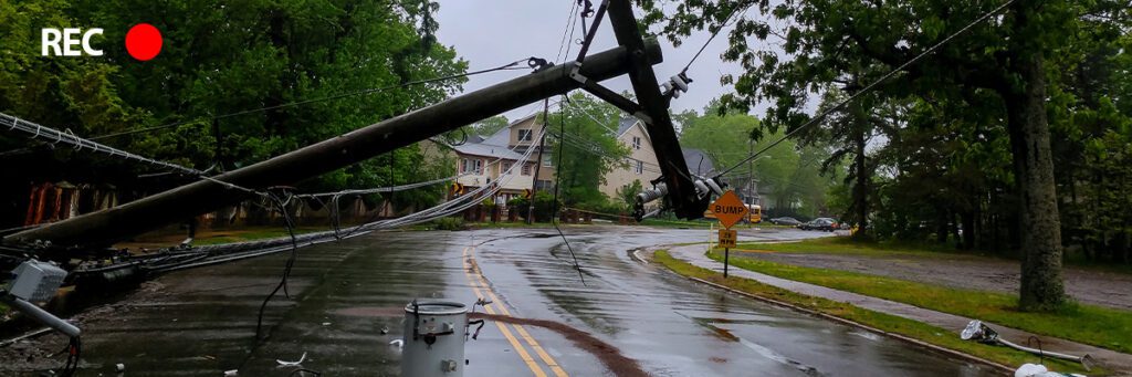 Body worn camera footage of a downed powerline.