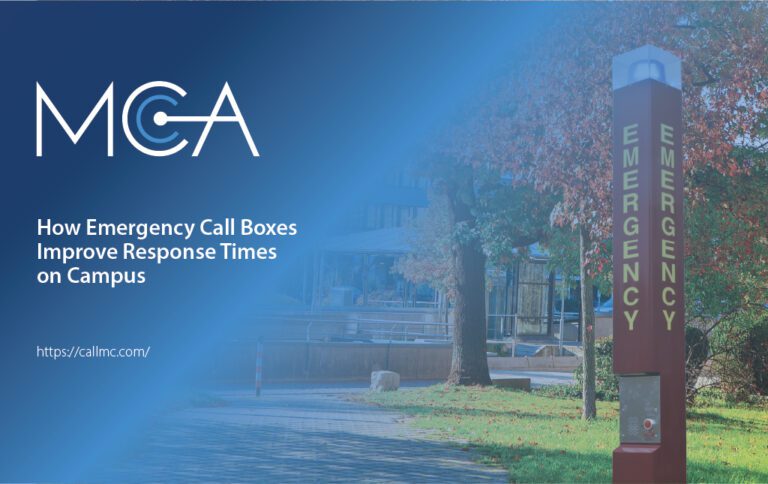 An emergency call box on a college campus.