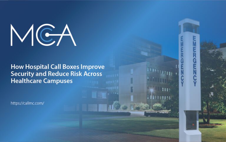 An emergency call box on a hospital campus.